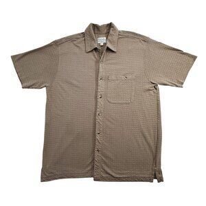 Cabelas Button Up SS Shirt Waffle Weave Outdoor Travel Gorpcore Dad Tan Mens L